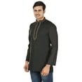 thumbnail image 2 of Indian Clothing Fashion Shirt Men's Embroidered Short Kurta Cotton (Black, XL), 2 of 5