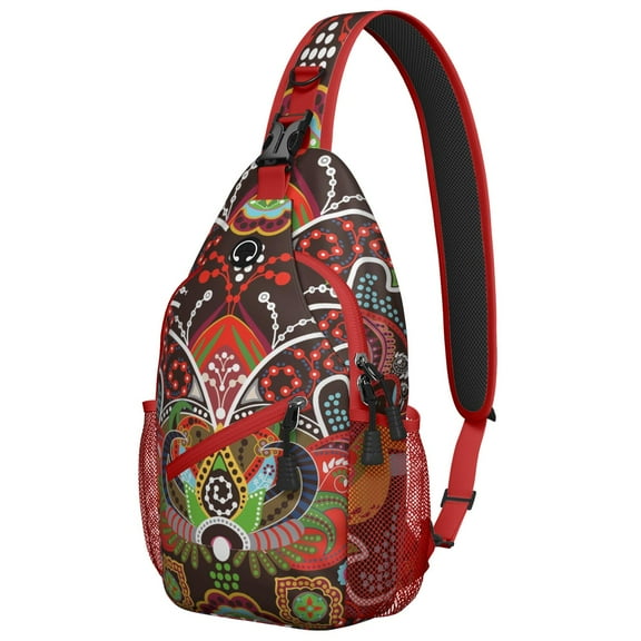 Vintage Paisley Ornament Sling Backpack for Women, Rustic Boho Crossbody Shoulder Bag with Decorative Floral Pattern, Lightweight Travel Daypack