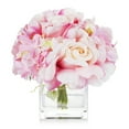 thumbnail image 3 of Enova Home Artificial Flowers Mixed Silk Hydrangea and Roses Fake Flowers Arrangement in Cube Glass Vase with Faux Water for Home Office Garden Decoration, 3 of 4