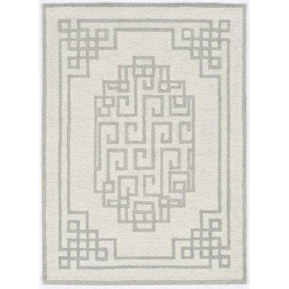 2' x 4' Ivory  Grey Wool Area Rug