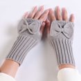 thumbnail image 3 of Xfvqtps Fingerless Gloves for Womens Bowknot Thumb Hole Medium Length Arm Warmer Knitting Crochet Solid Color Fashion Thermal Warm Winter Mittens Gray, 3 of 5