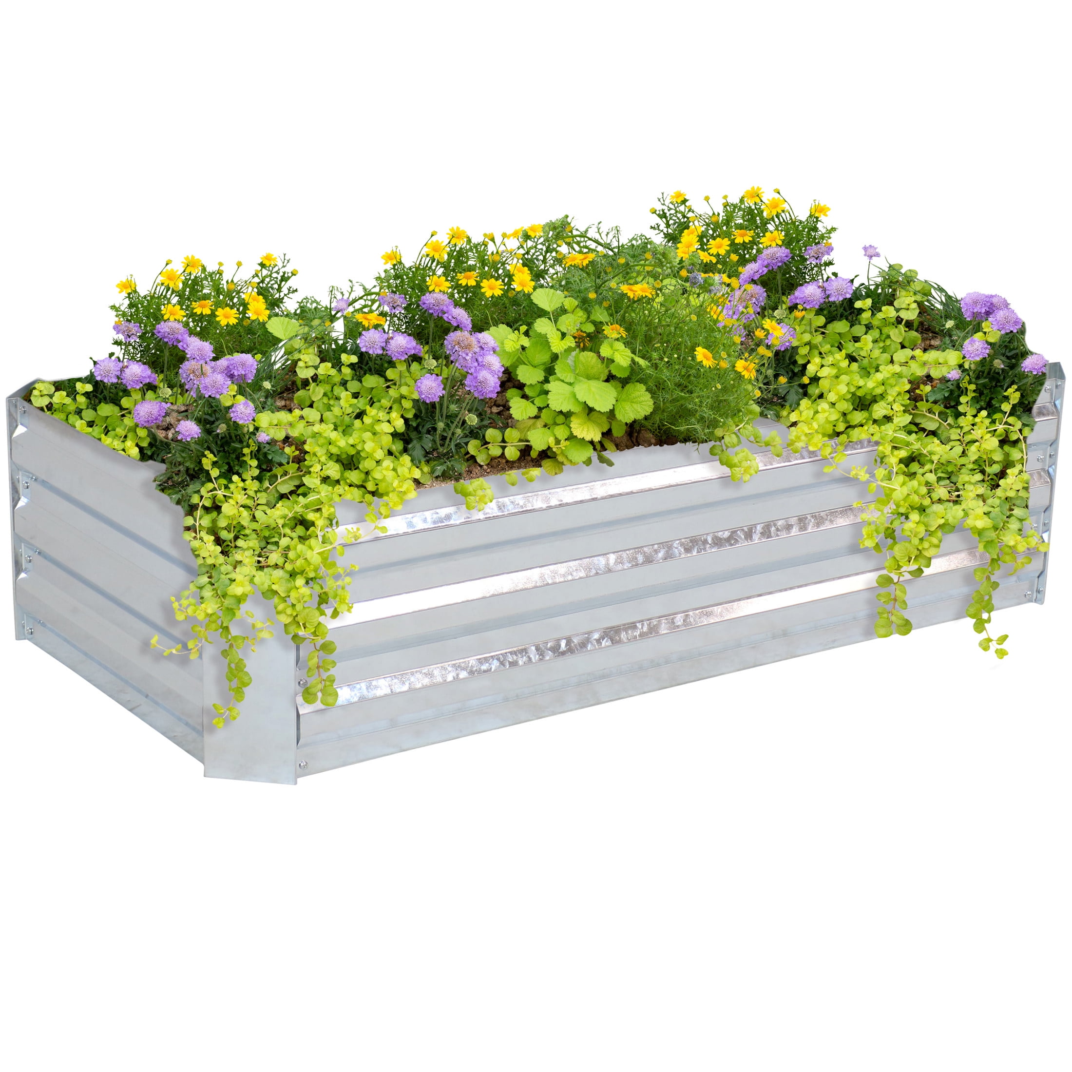 Sunnydaze 48" x 24" x 11.75" Silver Galvanized Steel Raised Garden Bed, Set of 2