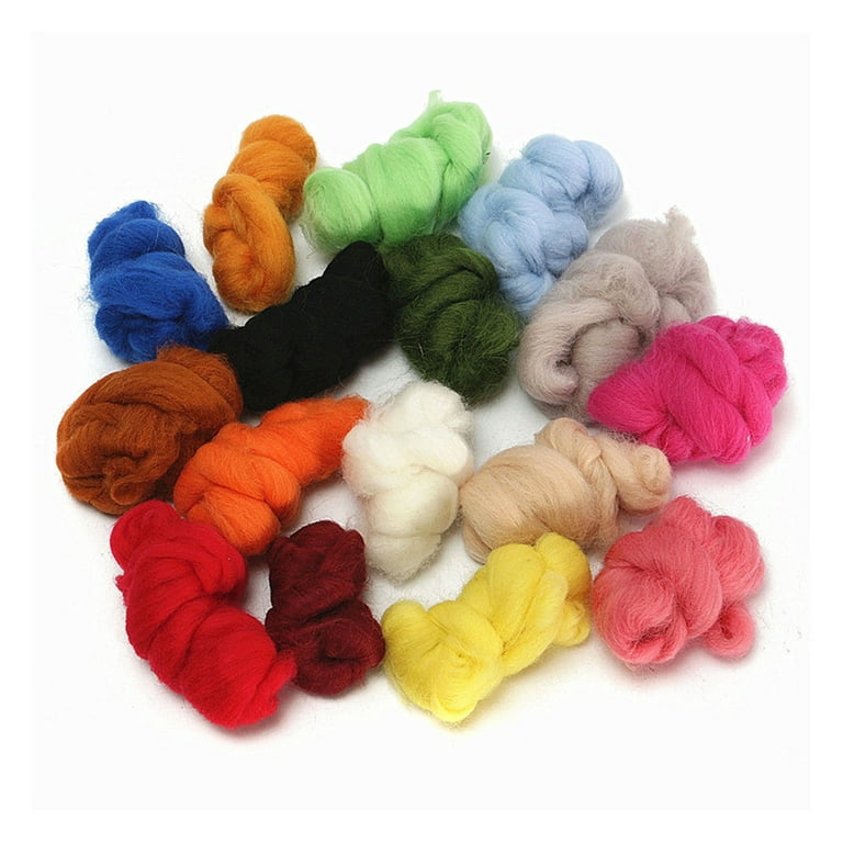 Dyed Wool Roving -16 Assorted Bright Colors