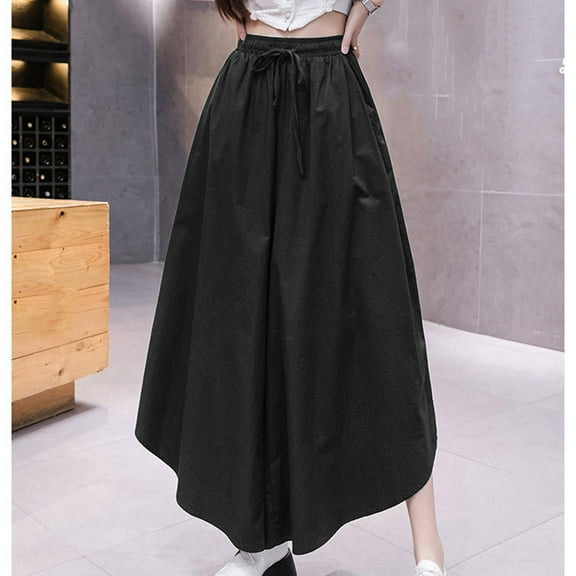Gifts Usmixi Womens Drawstring Trousers Fashion Loose Irregular Wide Leg High Waist Long Pants Casual Solid Pocket Pants with Drawstring Black Free Size