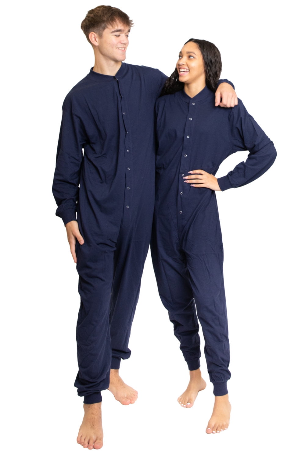 combinatie Aanpassen peddelen Navy Blue Cotton Onesie with Drop Seat Footless Union Suit Pajama for Men  and Women - Walmart.com