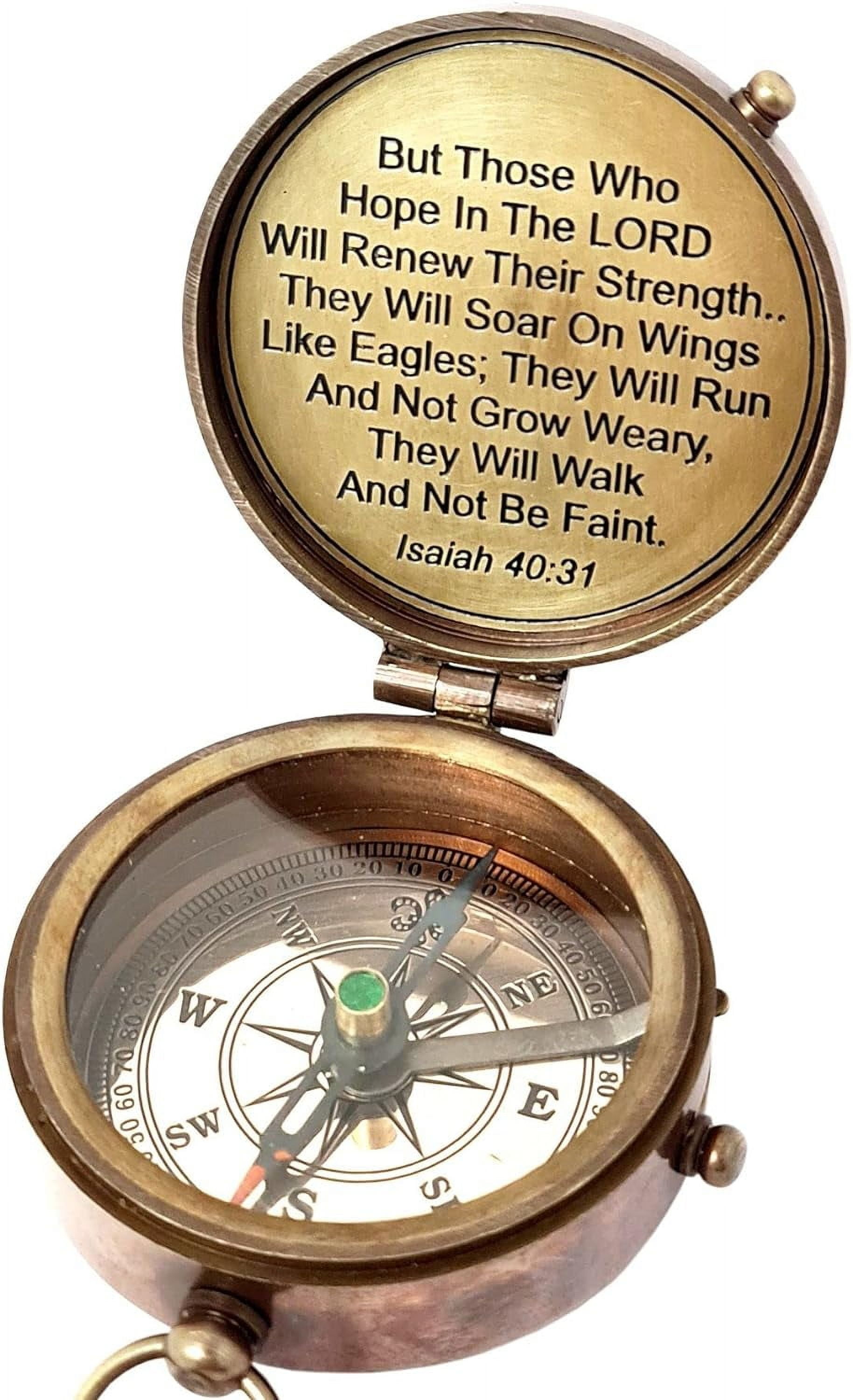 Maritime Treasures Instruments Brass Compass Engraved Gift for Son, Grandson, Daughter, Baptism, Confirmation Communion Godson Church Graduation Day - Isaiah40:31