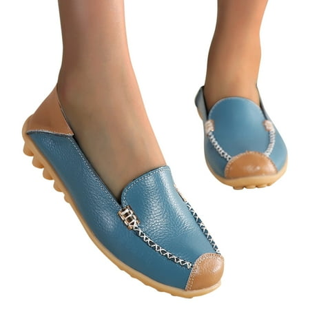 

eczipvz Womens Shoes Dressy Casual Loafers for Women Casual Slip on Dress Loafers Womens Comfortable Leather Driving Shoes Outdoor Walking Flats Shoes Light Blue