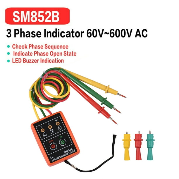 Suzicca Phase Tester Portable 3 Phase Rotation Tester Phase sequence Meter Phase order Indicator with Buzzer 60V 600VAC Phase Sequence Checker