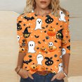 thumbnail image 2 of Miqool Womens Halloween T-Shirts 3/4 Sleeve Tops Loose Fit Round Neck Casual Tunic Blouse Fall Winter Holiday Graphic Tees,S-5XL, 2 of 5