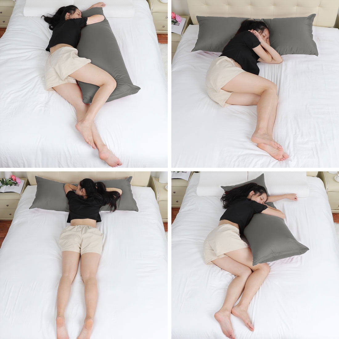 Unique Bargains Pillowcases 2 Pack 100% Cotton Body Pillow Covers Dark Gray 20" x 60"