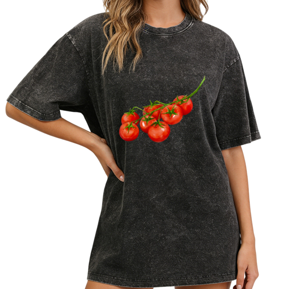 UNISHE Women's Watercolor Vine Cherry Tomato Vintage Washed T-Shirt Short Sleeve Fashion Farm S-2XL Top