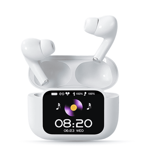 Audionic Wireless Bluetooth 5.4 Earbuds with LED Touchscreen Charging Case, ANC & ENC Noise Cancelling, Hi-Fi Stereo Sound, Low Latency In-Ear Headphones for Android & iPhone, White