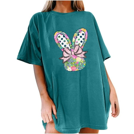

Women s Casual Printing Round-Neck Loose Short Sleeve Shirt Tops Blouses for Women Dressy Casual Blue XXL