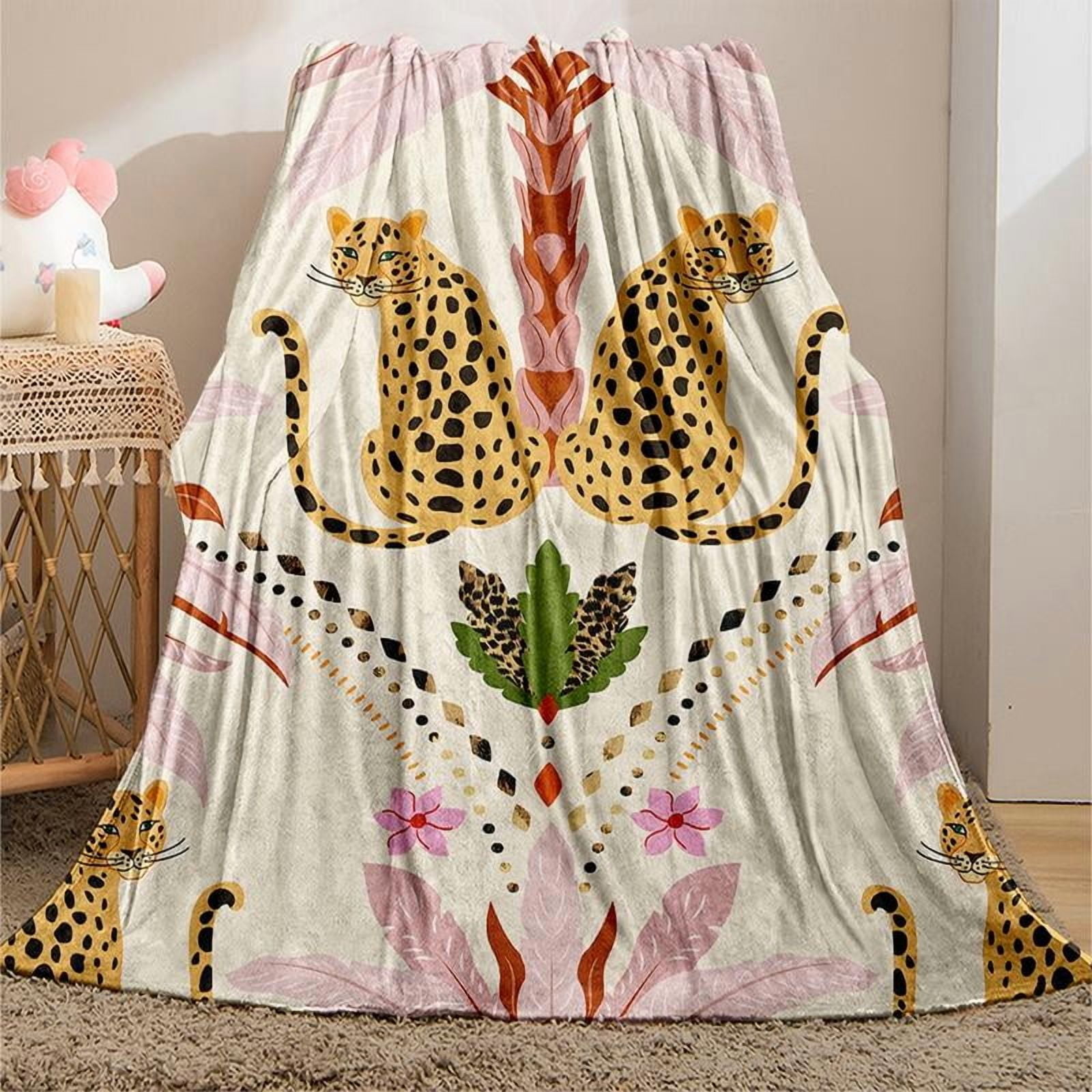 Bohemian Leopard Flannel Blanket, Leopard Pattern Blanket, Soft Warm Sofa Bed Throw, Lightweight Travel Camping Office Chair Cover, Ideal Gift for Home Comfort