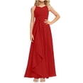 thumbnail image 1 of Ashirexll Robe Formelle pour Filles en Polyester Spandex Chiffon Couleur Unie Sans Manches à Bretelles Spaghetti Rouge 3-4 Ans, 1 of 4