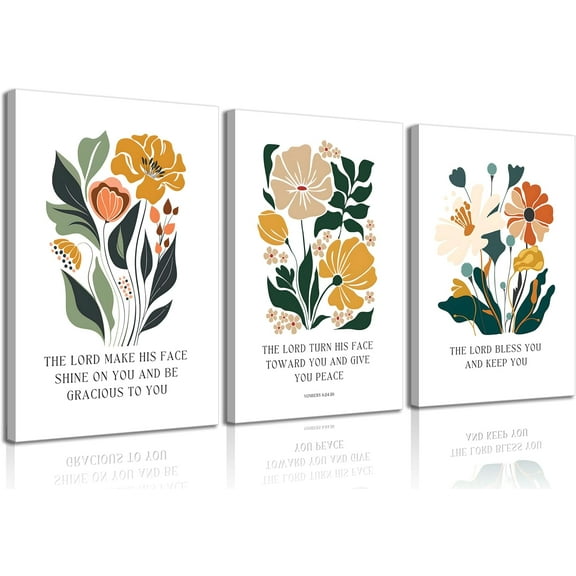 3pcs Bible Blessing Wall Art Christian Wall Decor Pictures Botanical Flowers Posters Prints The Lord Bless Youand And Giveyou Peace Canvas Paintings for Living Room Bedroom Church Decoration Un