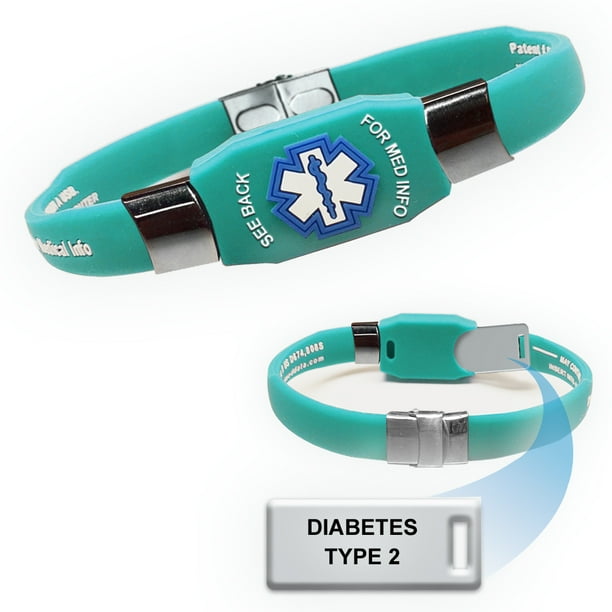 "Diabetes Type 2" ELITE Medical Alert ID Bracelet. Choose Color