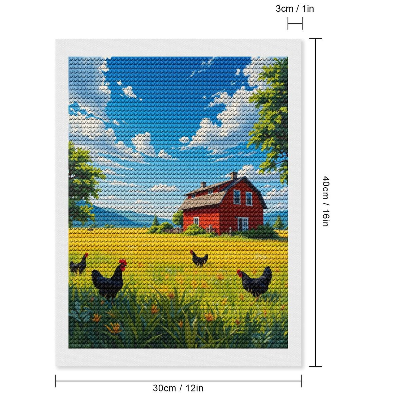 Diamond Art Kits for Adults, Farmhouse Meadow Blue Sky Chickens 5D Diamond Painting Kits for Adults Beginners, DIY Full Drill Diamond Painting, Gem Art and Crafts 12x16