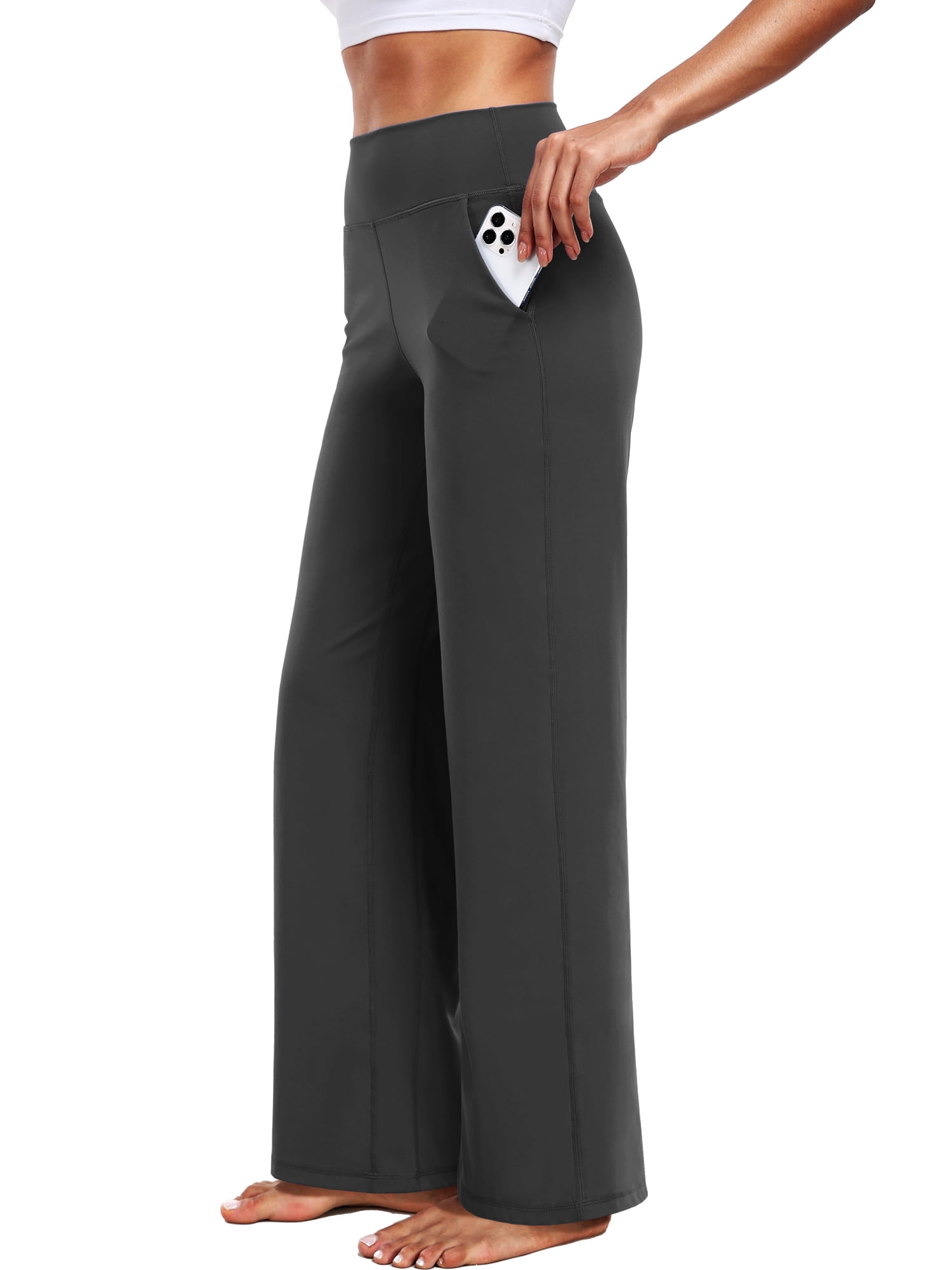 NELEUS ButterSoftFlex Womens Wide Leg Pants Athletic Yoga Legging Casual Sweatpants with Side Pockets,Gray,US Size S
