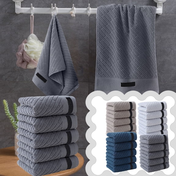 Solid Color Towel Set | 5-Piece Cotton Bath Towels | Thickened Soft Absorbent Washcloths | Multiple Colors | 73x34cm | Home Bathroom, Spa, Salon, Pool Use