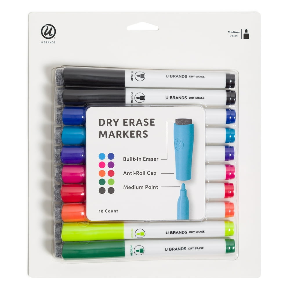 U Brands Dry Erase Markers, Medium Point, Assorted Colors, Low Odor Ink