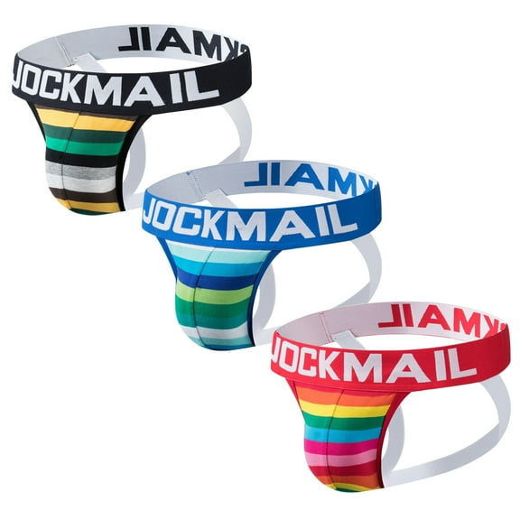 JOCKMAIL 3PCS/Pack Men Underwear Cotton Mens Rainbow Stripe Underwear Tong Comfortable Jockstrap