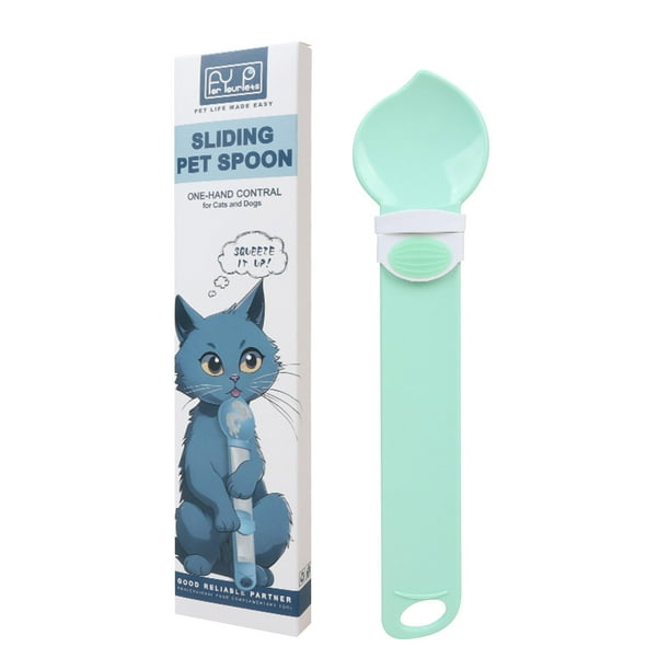 Cuchara dispensadora de golosinas para gatos | Dispensador de comida húmeda con mecanismo de empuje, mango fácil de apretar, orificio para colgar | Plástico duradero lavable | Cuchara para alimentos