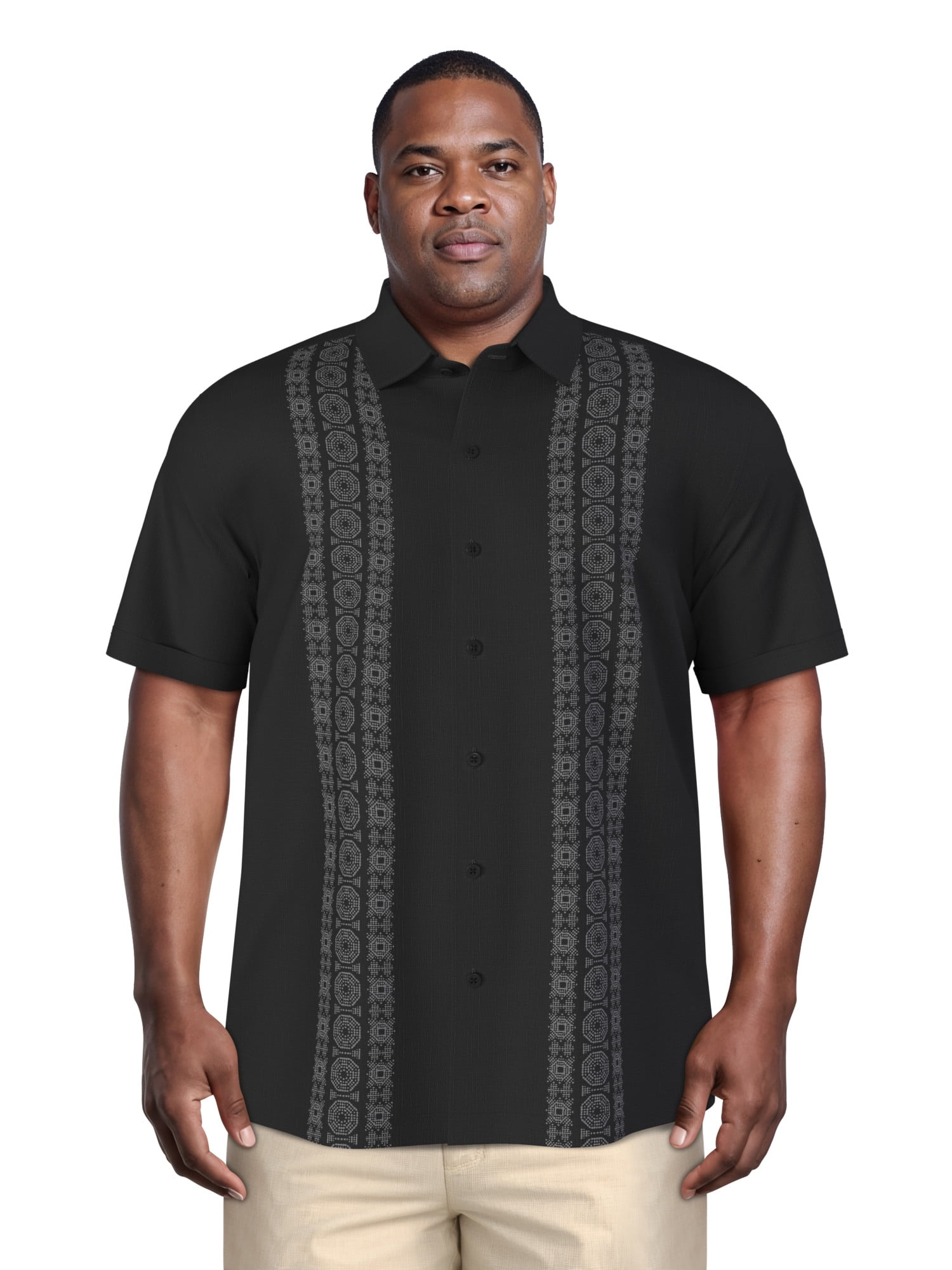 Cafe Luna Men's and Big Men's Abstract Print Panel Short Sleeve Woven Shirt, Size S-4XL