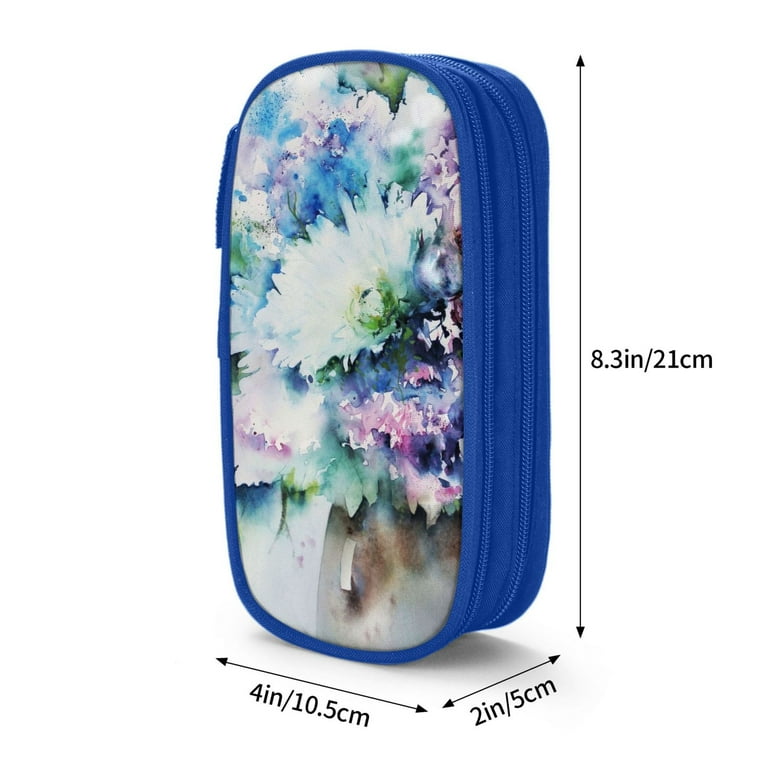 XMXY Watercolor Painting Art Pencil Case Cute Aesthetic, Portable Pencil  Bags with Compartments Zipper Blue 