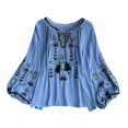thumbnail image 2 of Blusa bordada para mujer, moderna, ligera, informal, con bordado floral y cuello en V Azul, 2 of 8