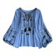thumbnail image 2 of Blusa bordada para mujer con borlas y cordón, blusa elegante y suelta para Azul, 2 of 9