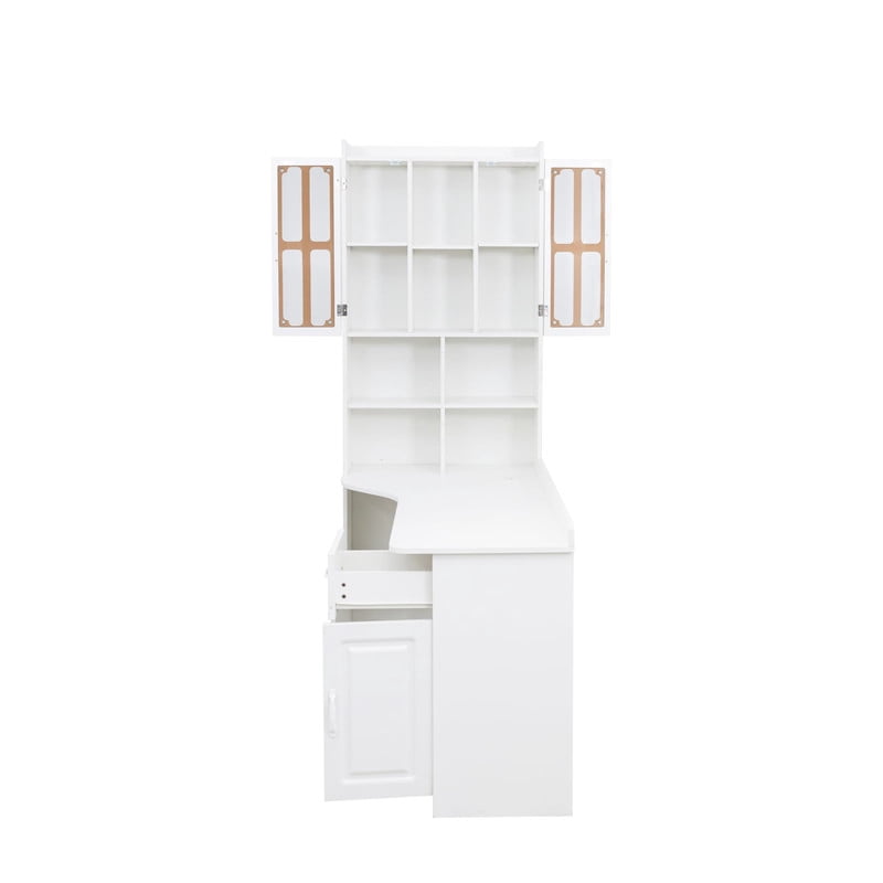L-Shaped Corner Computer Desk with Cabinets and 1 Drawer, Office Desk with Bookshelf and Hutch, Writing Table Large Workstation with Open Shelves