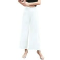 thumbnail image 1 of Pantalones acampanados de gasa de cintura alta para mujer: parte trasera elástica, cremallera lateral, tejido fluido, para bodas y cócteles, 1 of 8