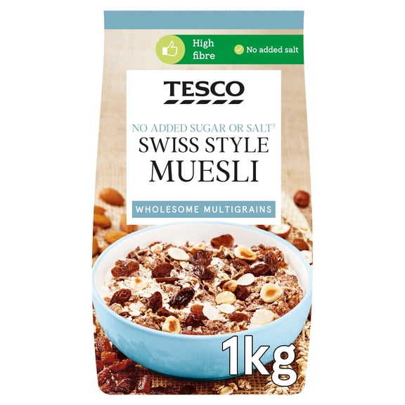 Tesco Swiss Style No Added Sugar Muesli 1Kg, Imported from Britain
