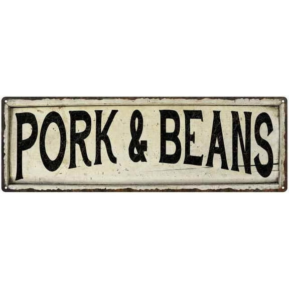 PORK & BEANS Farmhouse Style Wood Look Sign Gift 8x24 Metal Decor 108240028248
