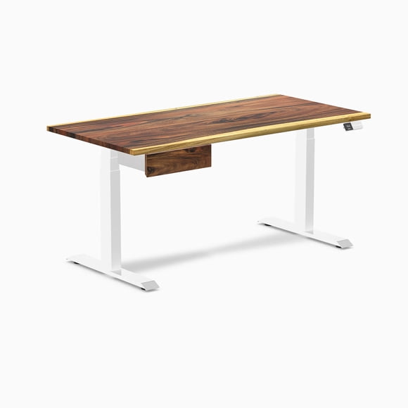 Desky Dual Hardwood Standing Desk With Drawer - Saman / 60 x 30 inches / White