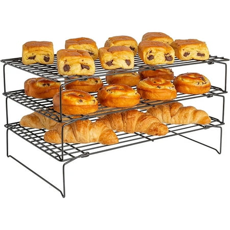 

NOGIS 3-Tier Collapsible Cooling Rack Non-Stick Stackable Baking Rack Wire Cooking Rack Oven Rack Cookie Rack for Cooking Baking Cooling Roasting and Grilling Adjustable & Foldable