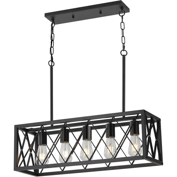 KEESFU Farmhouse Metal 5-Light Adjustable Pendant Light, Black