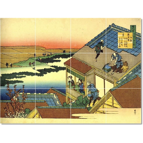 Ceramic Tile Mural-Katsushika Hokusai Ukiyo-E Painting 19. 24" w x 18" h using (12) 6 x 6 ceramic tiles
