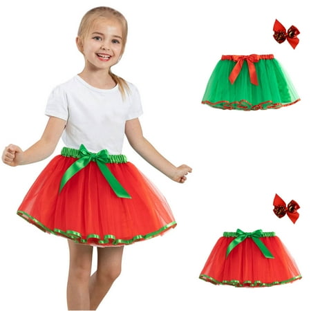 

Elainilye Fashion Toddler Girls Tutu Skirt Cute Christmas Net Yarn Princess Skirt Multi-color Skirt Bow Headband Suit Sizes 2-8Y Red