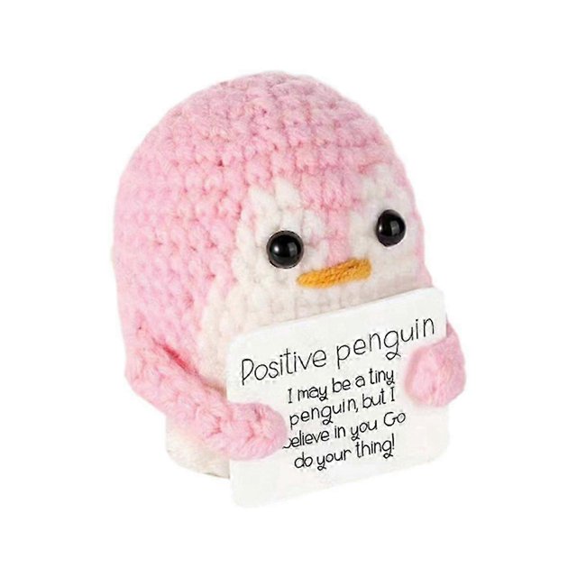 Roll over Image to Zoom in Aeutwekm Emotional Support Penguin Crochet Doll with Positive Card - Cute Crochet Doll Pink