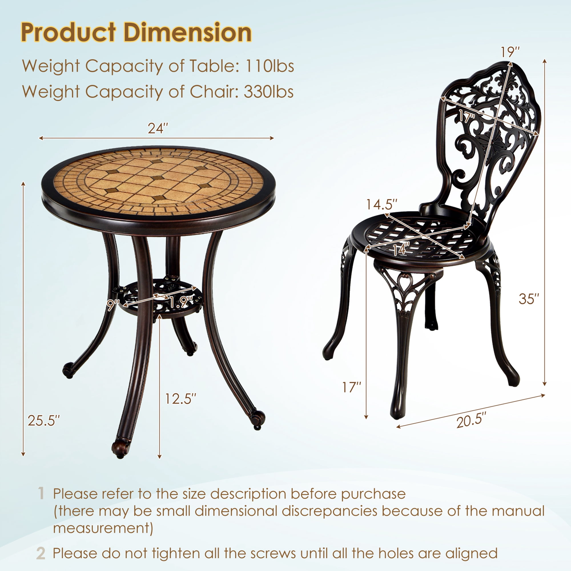 Gymax Fashion 3PCS Cast Aluminum Patio Bistro Set Outdoor Table & Chairs Furniture Set