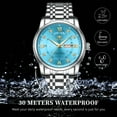 thumbnail image 3 of OLEVS Watches for Men Classic Business Dress Analog Quartz Stainless Steel Waterproof Luminous Date Diamond Mens Wrist Watches Relojes De Hombre,Gold/Blue/Black Dial, 3 of 10