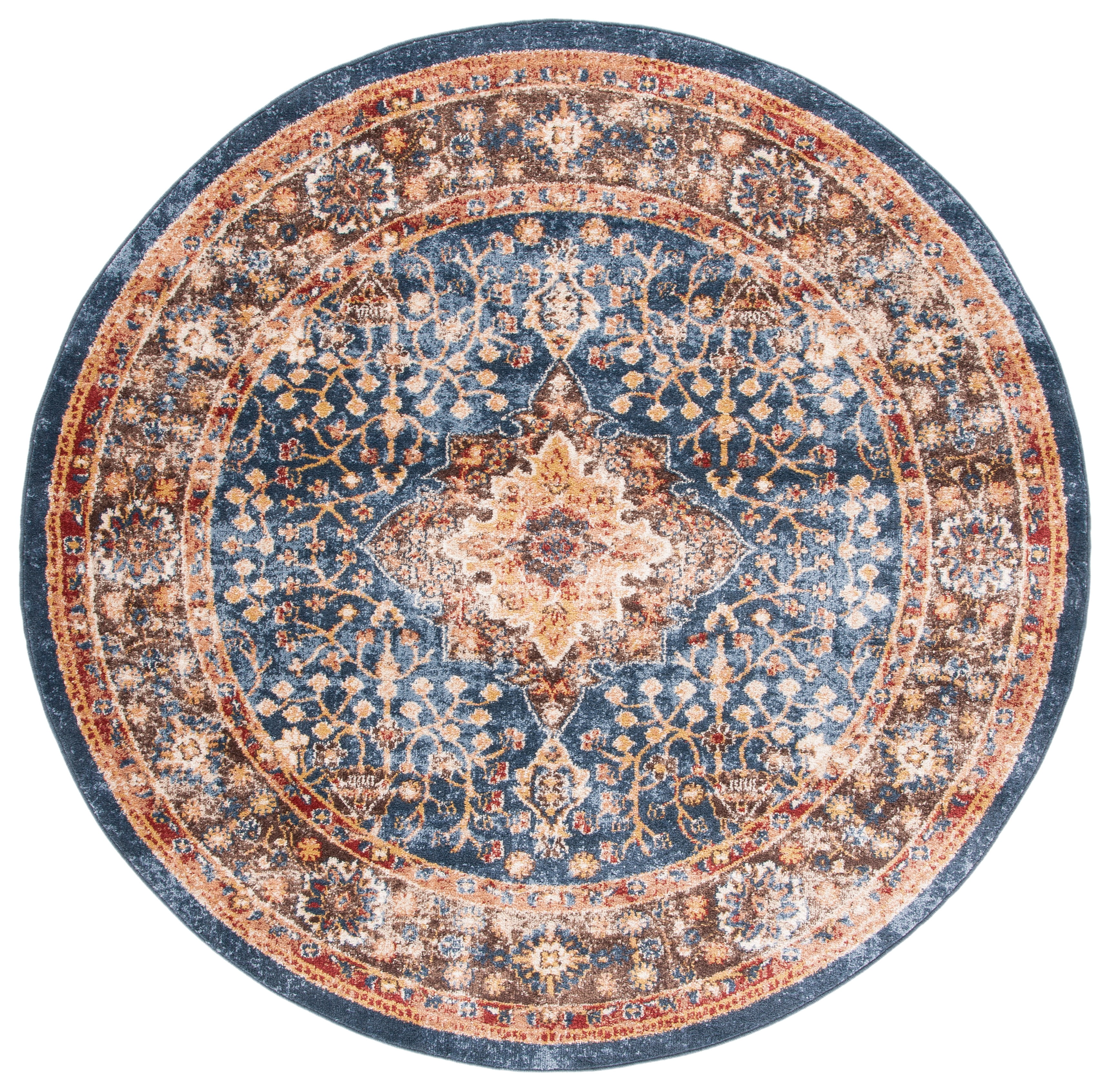SAFAVIEH Bijar Rhona Oriental Area Rug, Navy/Brown, 6'7" x 6'7" Round