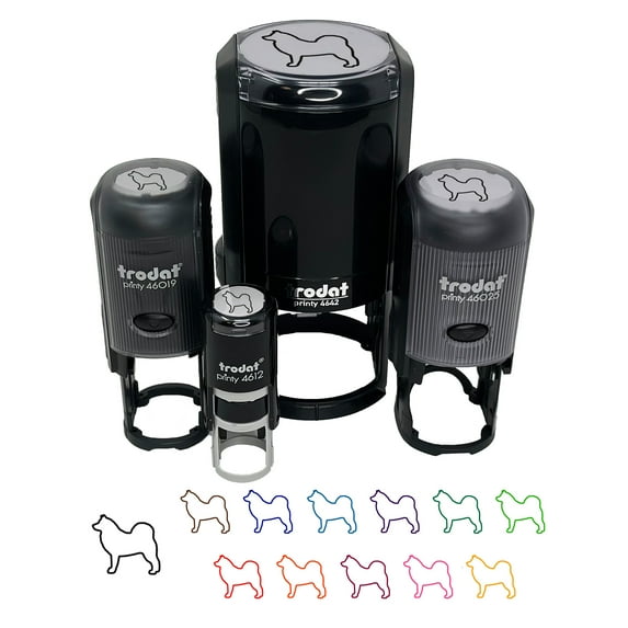 Alaskan Malamute Dog Outline Self-Inking Rubber Stamp Ink Stamper - Green Ink - Small 3/4 Inch