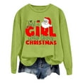 thumbnail image 1 of VBARHMQRT Chandail à Capuchon Femme Mode de Noël Père Noël Imprimé Lettre Manches Longues Col Rond Chandail à Capuchon, 1 of 5