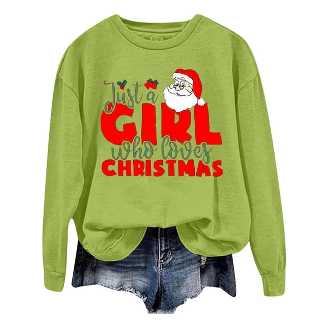 VBARHMQRT Chandail à Capuchon Femme Mode de Noël Père Noël Imprimé Lettre Manches Longues Col Rond Chandail à Capuchon