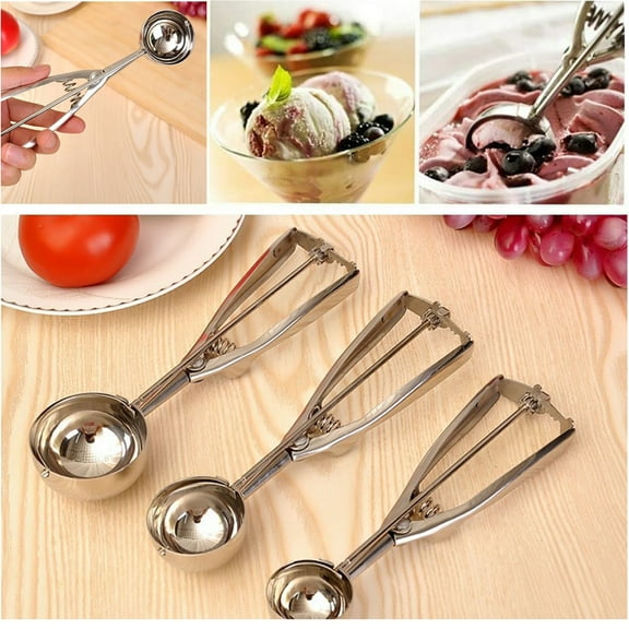INTBUYING 3 Size Stainless Steel Ice Cream Scoop Fruit Scoop Handle Masher Spoon
