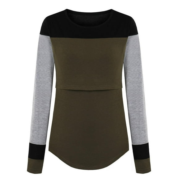 Pregnant Maternity Breastfeeding Long Sleeve Tops For Women Women Maternity Nursing Clothes Long Sleeve Patchwork Breastfeeding Blouse Tops