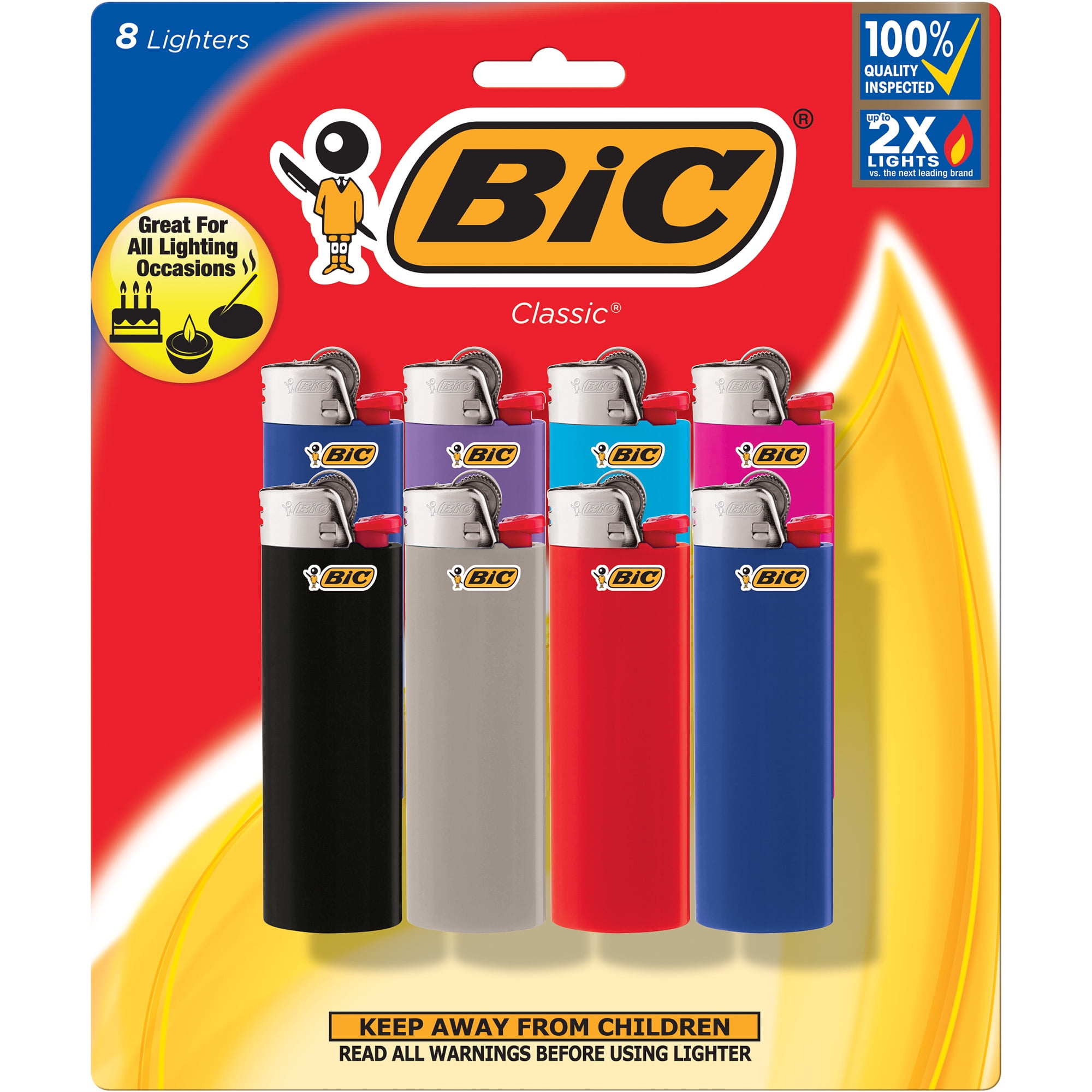 BIC Classic Lighter, Assorted Colors, 8Pack (colors may vary
